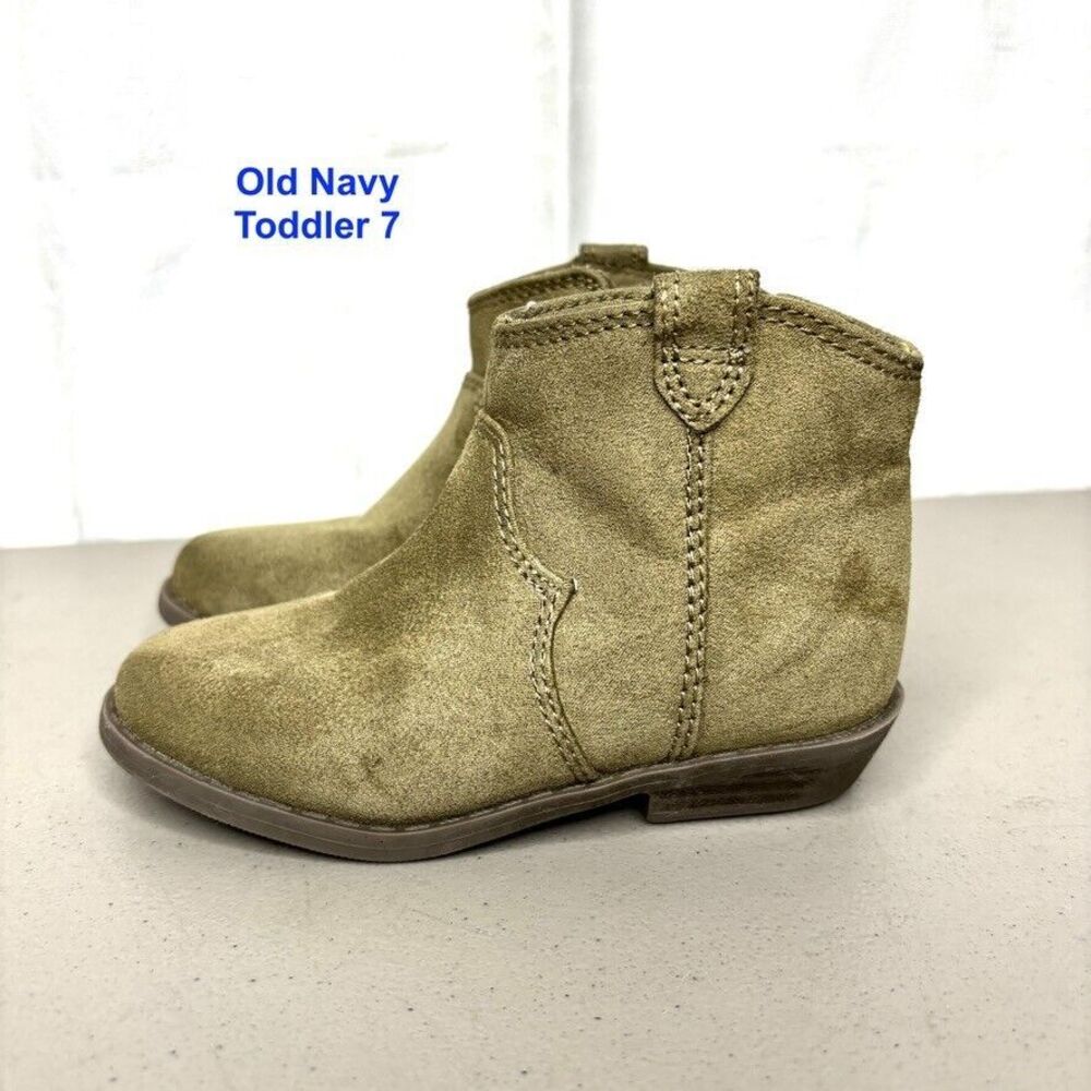 Old Navy Olive Faux Suede Side Zip Western Ankle Bootie Toddler‎ Size 7